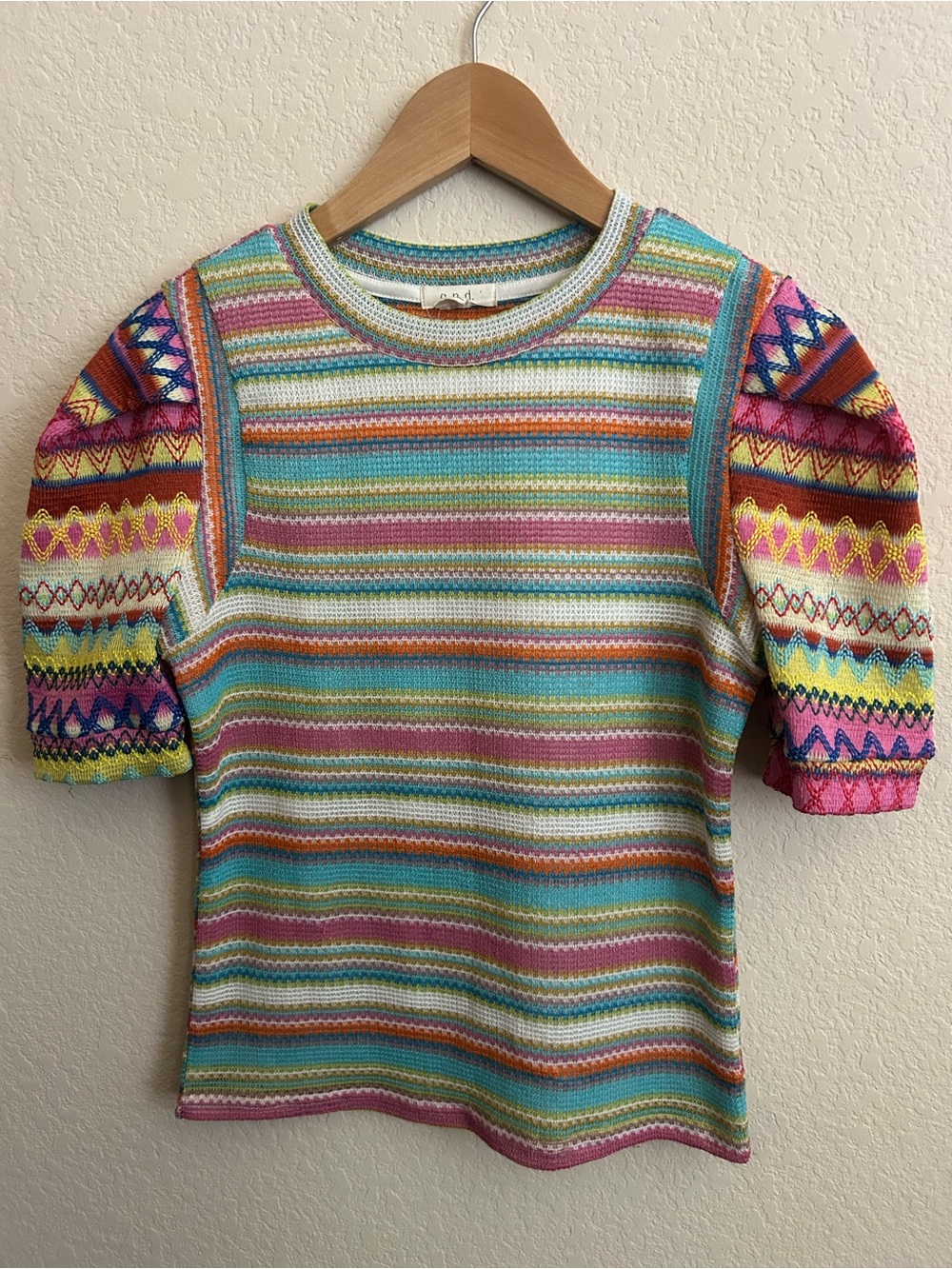 GPD Striped Multicolor Puff Sleeves Knit Top